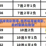 世界杯足球竞彩赔率-世界杯足球竞彩，赔率背后的策略与智慧