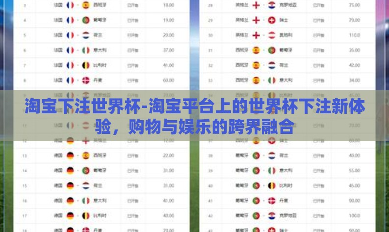 淘宝下注世界杯-淘宝平台上的世界杯下注新体验，购物与娱乐的跨界融合