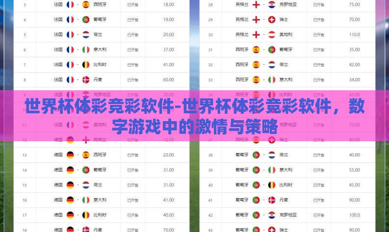 世界杯体彩竞彩软件-世界杯体彩竞彩软件,数字游戏中的激情与策略 世界杯体彩竞彩软件-世界杯体彩竞彩软件,数字游戏中的激情与策略