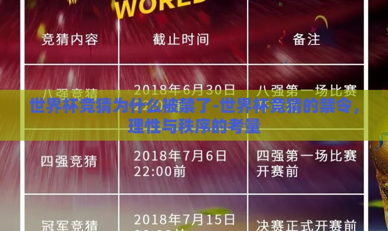 世界杯竞猜为什么被禁了-世界杯竞猜的禁令,理性与秩序的考量 世界杯竞猜为什么被禁了-世界杯竞猜的禁令,理性与秩序的考量