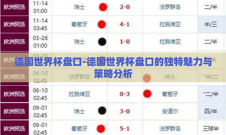 德国世界杯盘口-德国世界杯盘口的独特魅力与策略分析