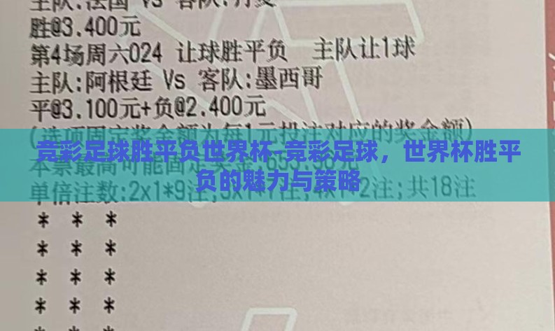 竞彩足球胜平负世界杯-竞彩足球，世界杯胜平负的魅力与策略
