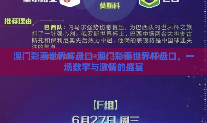 澳门彩票世界杯盘口-澳门彩票世界杯盘口，一场数字与激情的盛宴