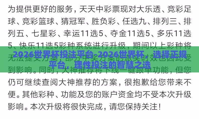 2026世界杯投注平台-2026世界杯，选择正规平台，理性投注的智慧之选