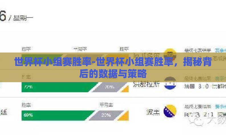 世界杯小组赛胜率-世界杯小组赛胜率，揭秘背后的数据与策略