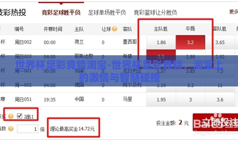 世界杯足彩竞猜淘宝-世界杯足彩竞猜，淘宝上的激情与智慧碰撞